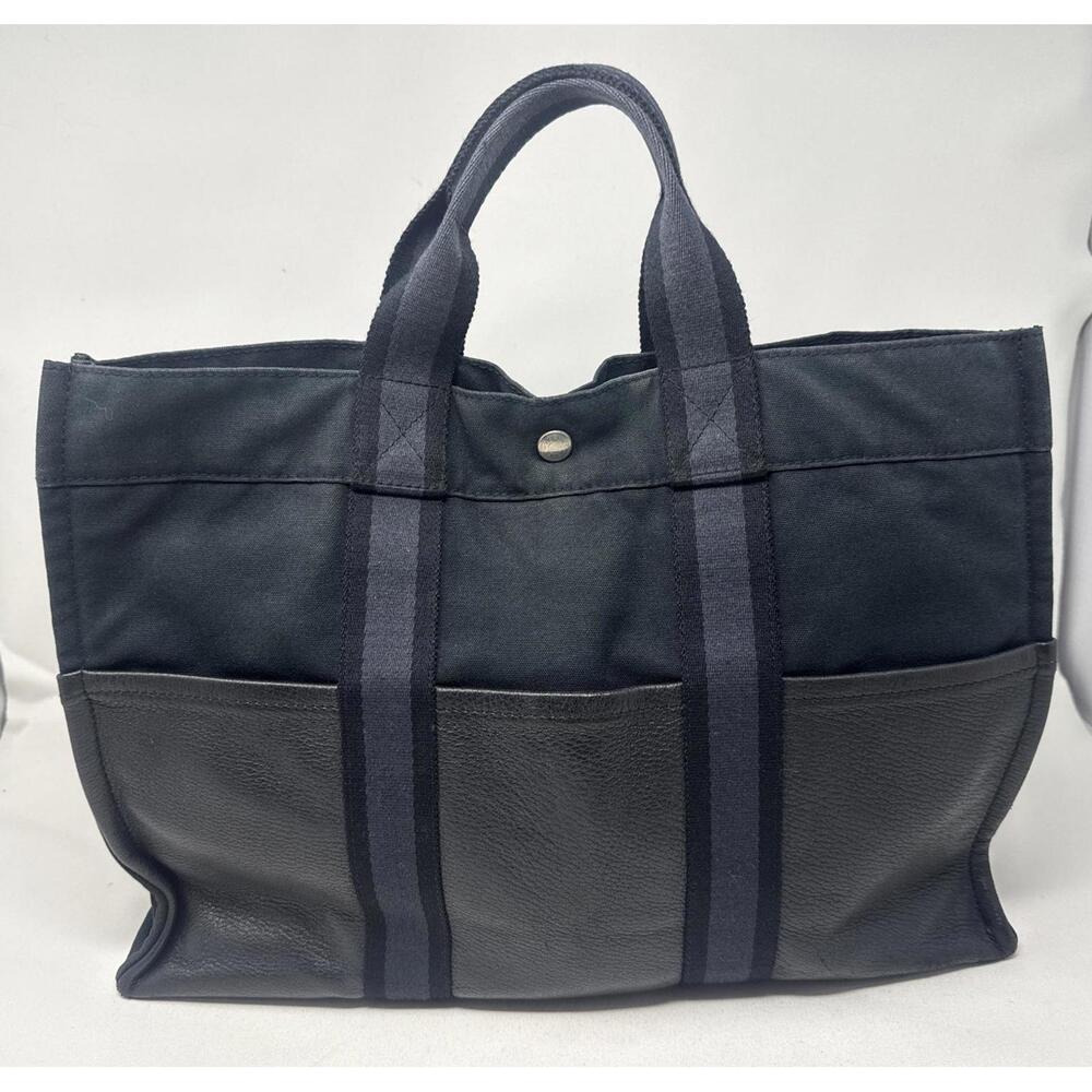 Canvas and Leather Tote Bag in Navy